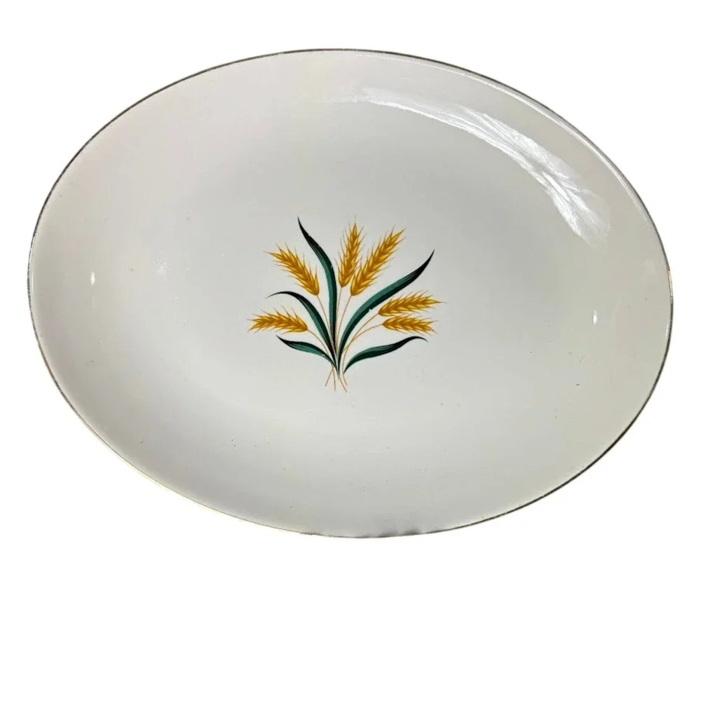 Homer Laughlin Rhythm Royal Harvest Oval Serving Platter Gold Trim 11.5
